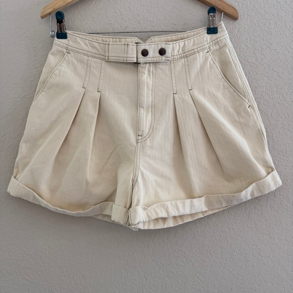 Unsubscribed Pants - Unsubscribed NWT Pleated Shorts High Rise Cotton Belted Waist Cream Size 8‎